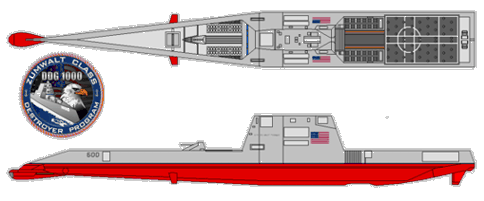 Desenho do destroyer  classe  DDG -1000 Zumwalt da US Navy